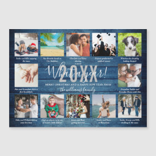 12 Foto Captions What A Year Blue Wood Holiday Magnetkarte