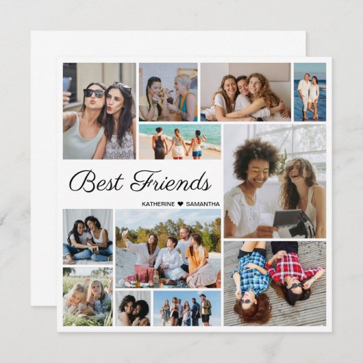 12 Foto Collage Best Friends Forever Flat Card (Vorne/Hinten)