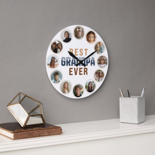 12 Foto-Collage Bester Opa Aller Zeiten Große Wanduhr (Büro)