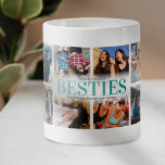 12 Foto Collage Bestie Kaffeetasse<br><div class="desc">Moderne befreundete Tasse mit 12-Foto-Collage,  dem Wort "Besties" in einem niedlichen aquamarinen Farbverlauf,  einem personalisierten Freundschaftsangebot und Ihren Namen.</div>