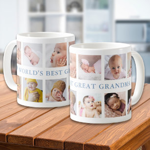12 Foto-Collage Blau Weltbeste Urgroßmutter Kaffeetasse