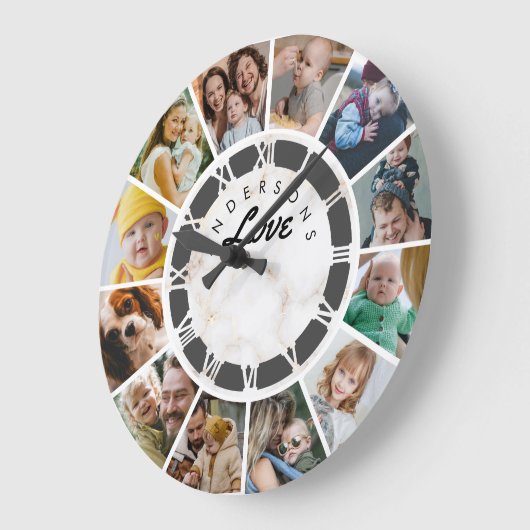 12 Foto Collage Custom Family Liebe Große Wanduhr (Winkel)