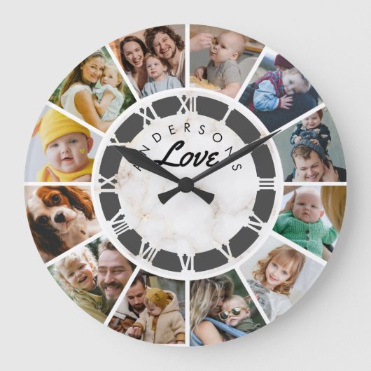 12 Foto Collage Custom Family Liebe Große Wanduhr (Vorderseite)