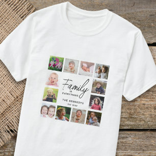 12 Foto Collage Familie ist alles Zitat Name T-Shirt