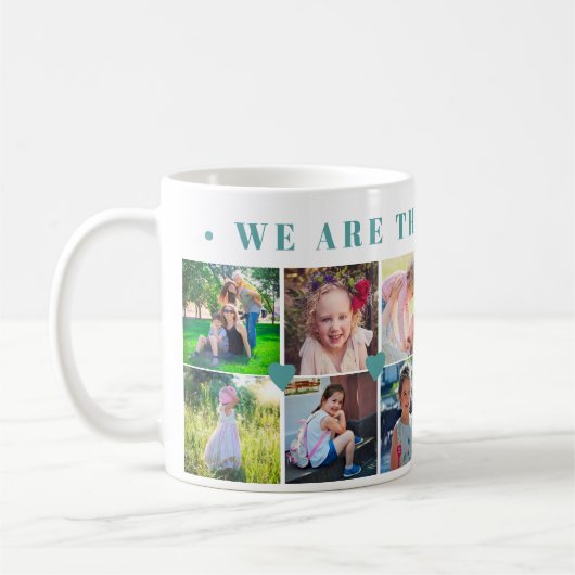 12 Foto Collage Familienname und grüne Herzen Kaffeetasse (Links)