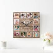 12 Foto Collage Familienzeitangebot Holz reclased Quadratische Wanduhr (Zuhause)