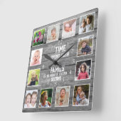 12 Foto-Collage Familienzitat Farmhouse Grau Holz Quadratische Wanduhr (Winkel)