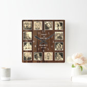 12 Foto Collage Family Quote Palette Holz Vintag Quadratische Wanduhr (Zuhause)