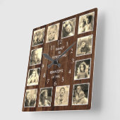 12 Foto Collage Family Quote Palette Holz Vintag Quadratische Wanduhr (Winkel)