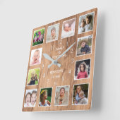 12 Foto Collage Family Quote Weathered Wood Quadratische Wanduhr (Winkel)