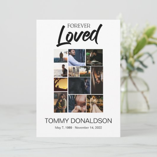 12 Foto Collage Forever Loved Beerdigung Programm (Stehend Vorderseite)