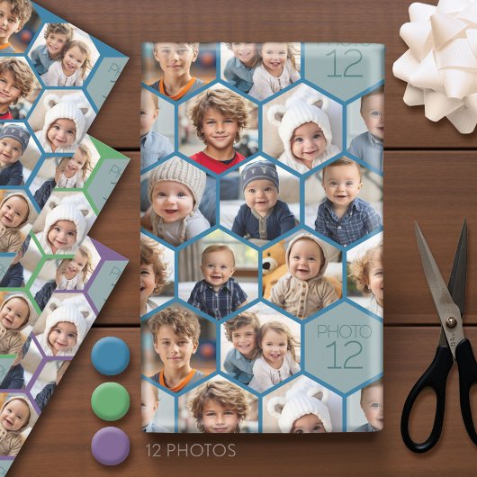 12 Foto Collage - Funky hexagon Honeycomb Muster Geschenkpapier Set