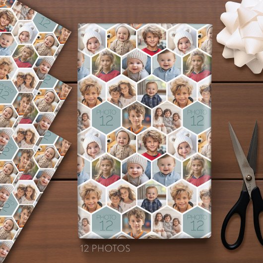 12 Foto Collage - Funky hexagon Honeycomb Muster Geschenkpapier Set