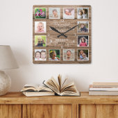 12 Foto Collage gesegnetes Familienangebot Rustika Quadratische Wanduhr