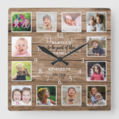 12 Foto Collage gesegnetes Familienangebot Rustika Quadratische Wanduhr (Vorderseite)