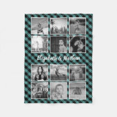 12 Foto Collage Gingham Checkered Family Keepake Fleecedecke (Vorderseite)