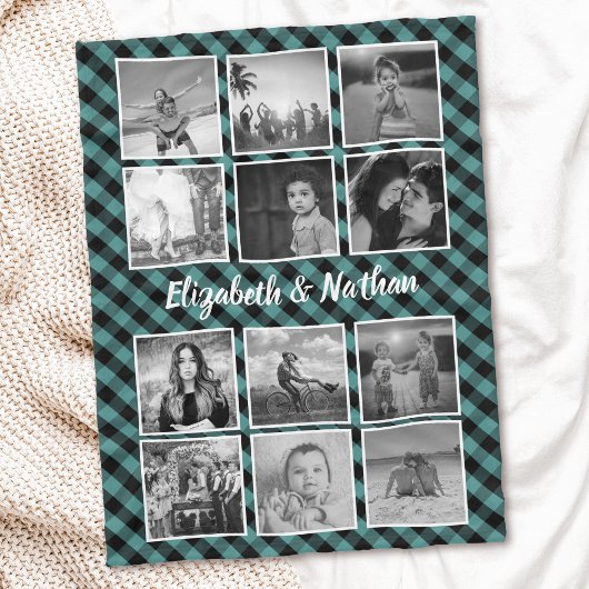 12 Foto Collage Gingham Checkered Family Keepake Fleecedecke