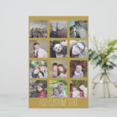 12 Foto Collage - Goldene Weihnachtskarte (Stehend Vorderseite)