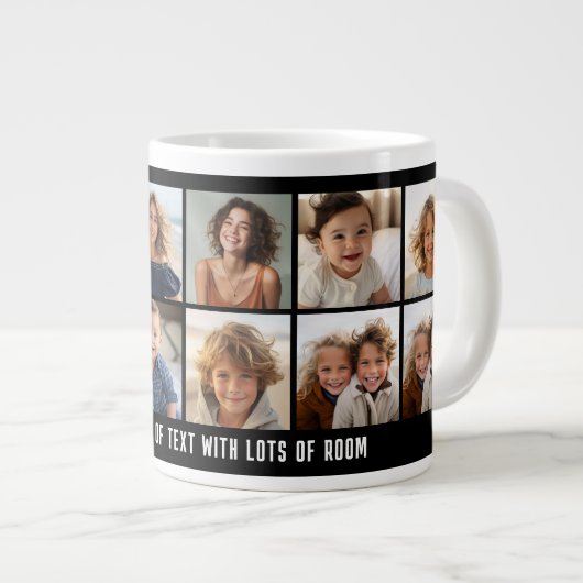12 Foto Collage Grid - Textfeld - Schwarz-weiß Jumbo-Tasse (Vorderseite Rechts)