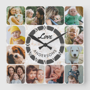 12 Foto-Collage Individuelle Familie Liebe Quadrat Quadratische Wanduhr