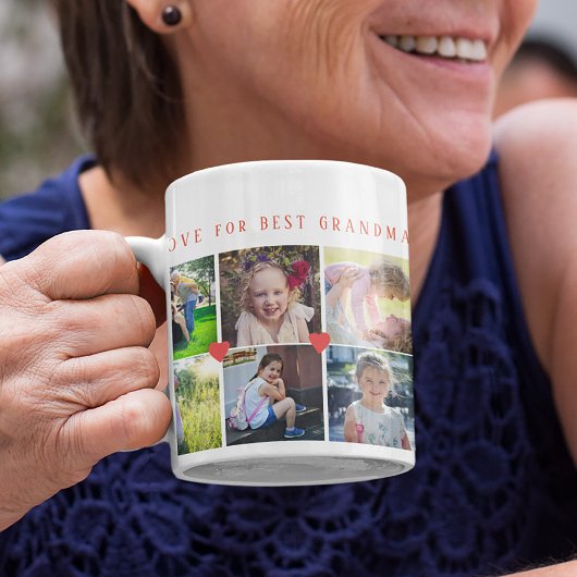 12 Foto Collage LIEBE für BEST GRANDMA Red Script Kaffeetasse