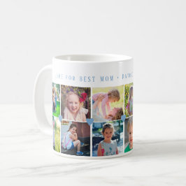 12 Foto Collage LIEBE für BEST MAMA Blau Herzen Kaffeetasse