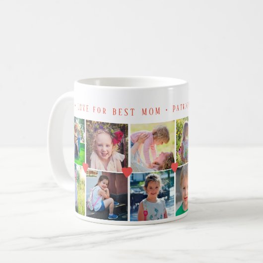 12 Foto Collage LIEBE für BEST MAMA Rote Herzen Kaffeetasse (Vorderseite Links)
