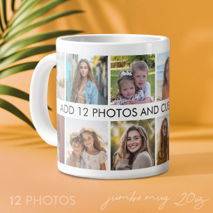 12-Foto-Collage mit einer Textzeile in der Mitte Jumbo-Tasse