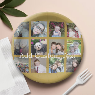 12-Foto-Collage mit goldenem Hintergrund Pappteller