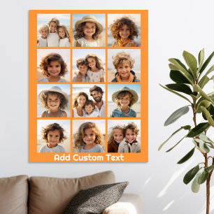 12-Foto-Collage mit orangefarbenem Hintergrund Poster