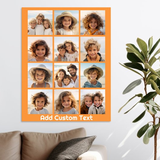 12-Foto-Collage mit orangefarbenem Hintergrund Poster