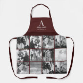 12 Foto Collage Monogram Burgundy Schürze (Vorderseite)