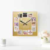 12 Foto Collage Personalisiert Gold Quadratische Wanduhr (Zuhause)