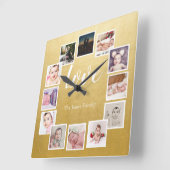 12 Foto Collage Personalisiert Gold Quadratische Wanduhr (Winkel)