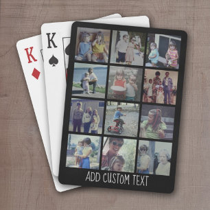 12-Foto-Collage - Raster mit Textbereich - schwarz Spielkarten
