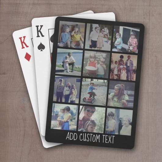 12-Foto-Collage - Raster mit Textbereich - schwarz Spielkarten