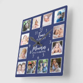 12 Foto Collage Time Flies Erinnerungen Bleibe Blu Quadratische Wanduhr (Winkel)