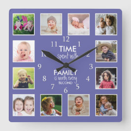 12 Foto Collage Time mit Familienangebot Periwinkl Quadratische Wanduhr