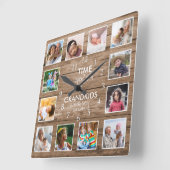12 Foto Collage Time mit Grandkids Zitat Quadratische Wanduhr (Winkel)