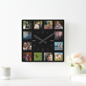 12 Foto der Bildfamilie ✨ Collage Custom Quadratische Wanduhr (Zuhause)