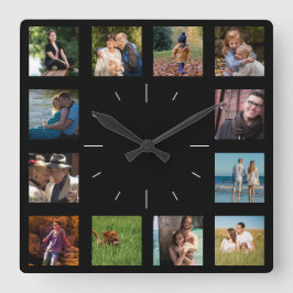 12 Foto der Bildfamilie ✨ Collage Custom Quadratische Wanduhr
