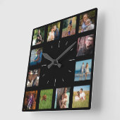 12 Foto der Bildfamilie ✨ Collage Custom Quadratische Wanduhr (Winkel)