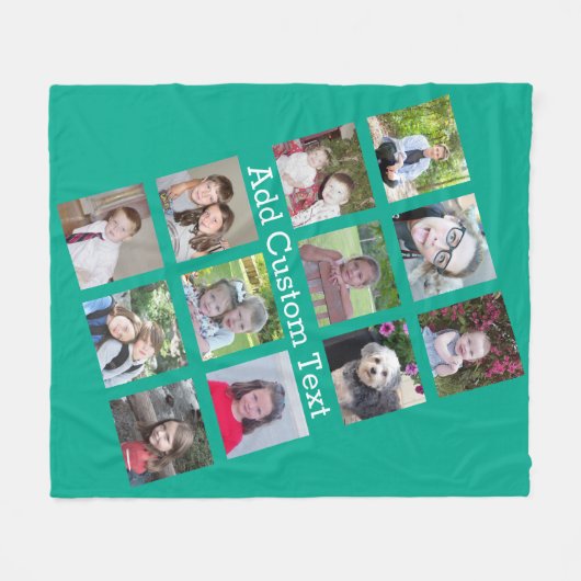 12 Foto Fun Square Collage mit grünem Hintergrund Fleecedecke (Vorderseite (Horizontal))
