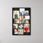 12-Foto-Gedächtniskollektion mit Herz auf Schwarz Leinwanddruck (Vorderseite)