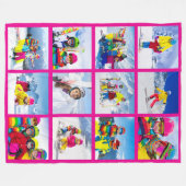 12 Foto Grid Collage Hot Pink Fleecedecke (Vorderseite (Horizontal))