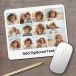 12 Foto Grid Collage - weiß - Mod Type Black Mousepad<br><div class="desc">Ein einfaches Foto-Raster mit 3 Zeilen und 4 Spalten von Fotos. 9 Foto sind quadratisch, die restlichen 3 Foto sind horizontal/landschaftlich. Das Design ist modern und minimalistisch und bietet einen einfachen, rückwärts gerichteten Schriftart, um unten Text hinzuzufügen. Machen Sie personalisierte PC-Schreibtischzubehör oder machen Sie ein Geschenk, das ein Gitter von...</div>