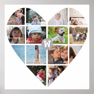 12 Foto Heart Collage Family Monogram Poster