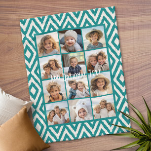 12 Foto Instagram Collage mit Teal Ikat Muster Fleecedecke