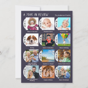 12-Foto-Jahresrückblick Personalisiert Dunkelblau Feiertagskarte