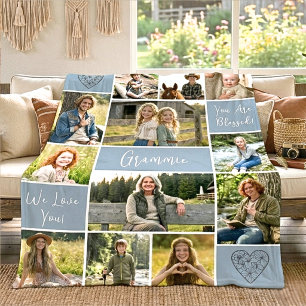 12-Foto-Personalisierte Oma-Name Blaue Faith-Anden Fleecedecke
